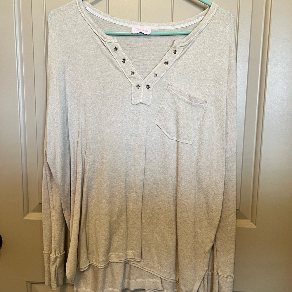 Pink Lily Light Cream Henley Sweatshirt